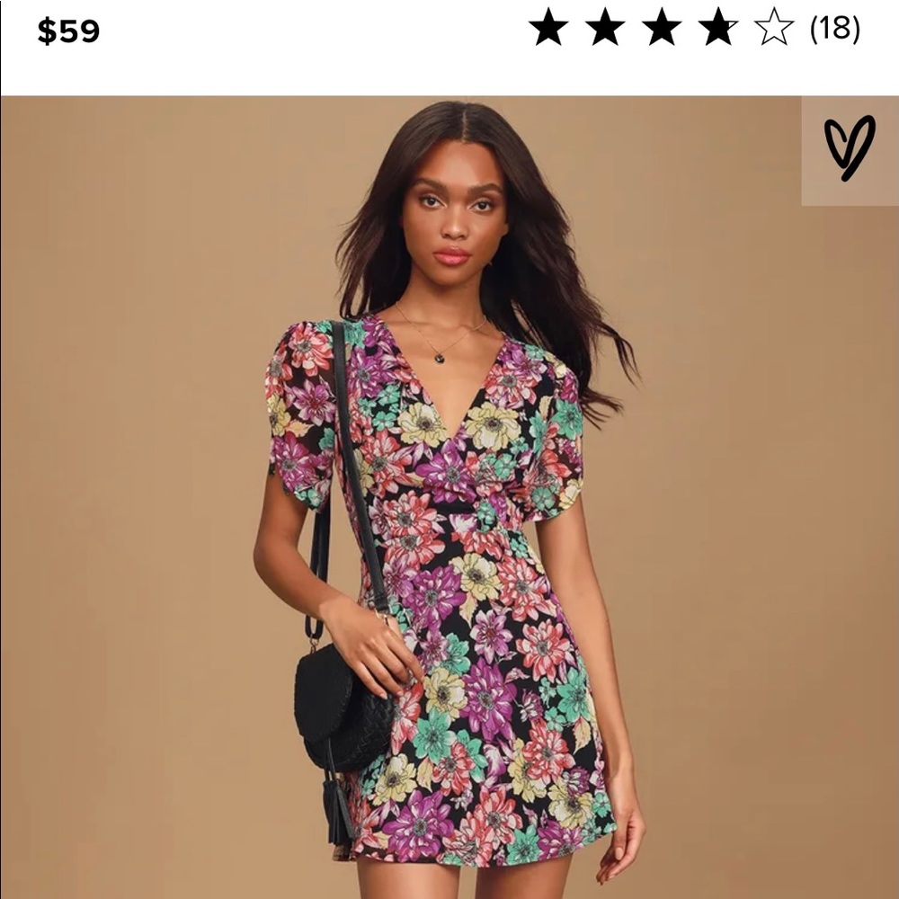 NWT Lulus Floral Print Short Sleeve Mini Dress